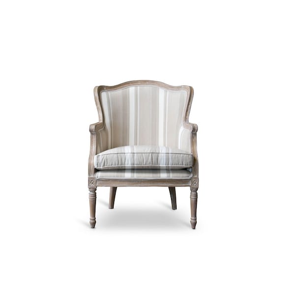 Baxton Studio Charlemagne Traditional French Accent Chair-Oak (Brown Stripe) - 107-5487
