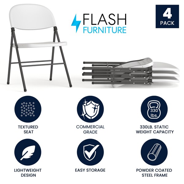 Flash Furniture 330 lb. Capacity Granite White Plastic Chair, 4PK - 4-DAD-YCD-50-WH-GG