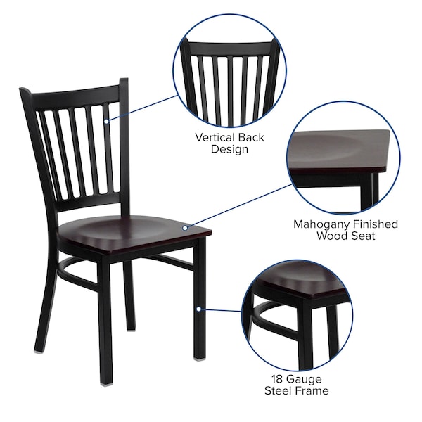 Flash Furniture Black Vert Chair-Mah Seat - 2-XU-DG-6Q2B-VRT-MAHW-GG