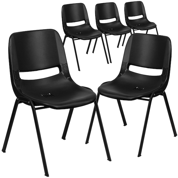 Flash Furniture Black Stack Chair-Black Frame - 5-RUT-16-PDR-BLACK-GG