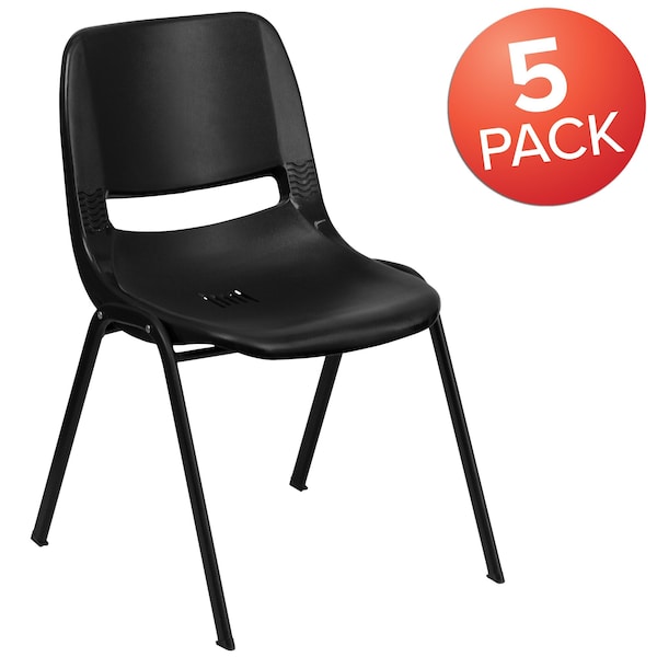 Flash Furniture Black Stack Chair-Black Frame - 5-RUT-16-PDR-BLACK-GG