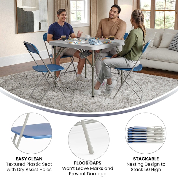 Flash Furniture Folding Chair - Blue Plastic - Event Chair - LE-L-3-BLUE-GG