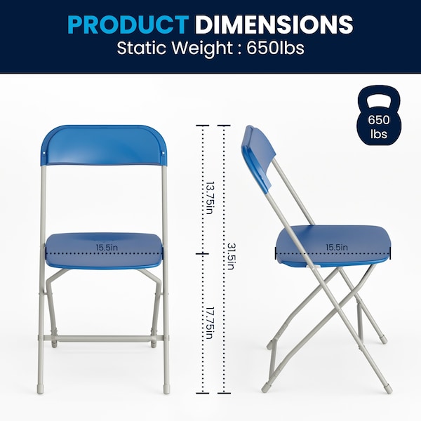 Flash Furniture Folding Chair - Blue Plastic - Event Chair - LE-L-3-BLUE-GG