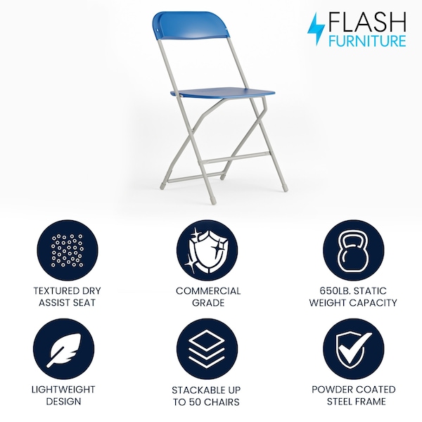 Flash Furniture Folding Chair - Blue Plastic - Event Chair - LE-L-3-BLUE-GG