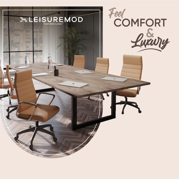 Leisuremod Hilton High-Back Leather Office Chair, Light Brown - HO20LBRL