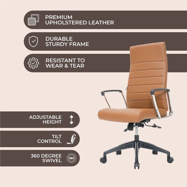 Leisuremod Hilton High-Back Leather Office Chair, Light Brown - HO20LBRL