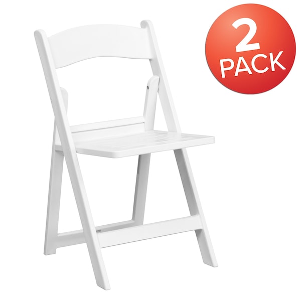 Flash Furniture White Resin Folding Chair - 2-LE-L-1-WH-SLAT-GG