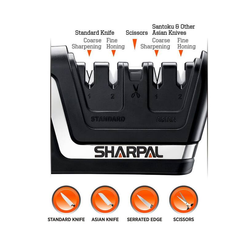 Sharpal 5-in-1 Chef Knife & Scissors Sharpener for Straight & Serrated Knives, Repair and Hone Euro/American & Asian Knife - 104N