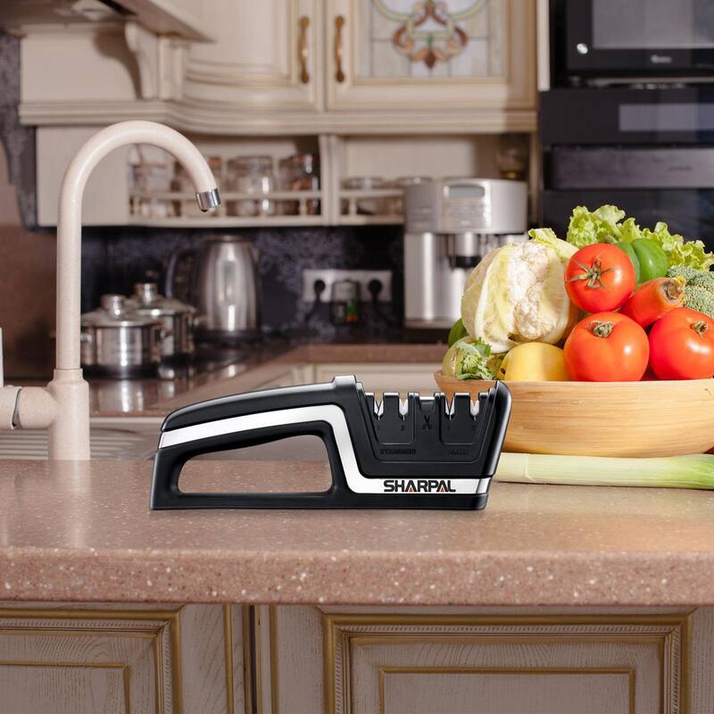 Sharpal 5-in-1 Chef Knife & Scissors Sharpener for Straight & Serrated Knives, Repair and Hone Euro/American & Asian Knife - 104N