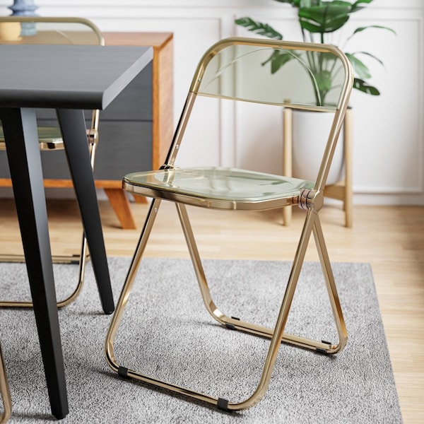 Leisuremod Lawrence Acrylic Folding Chair with Gold Metal Frame, Amber - LFG19A