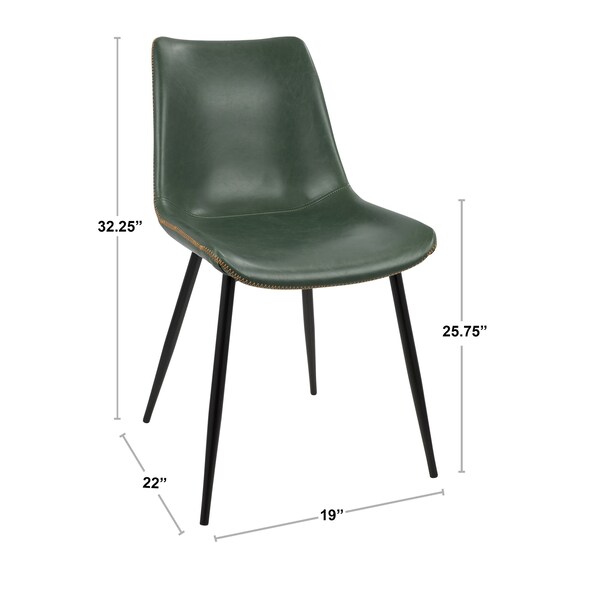 Lumisource Durango Dining Chair in Black with Green Vintage Faux Leather, PK 2 - DC-DRNG BK+GN2