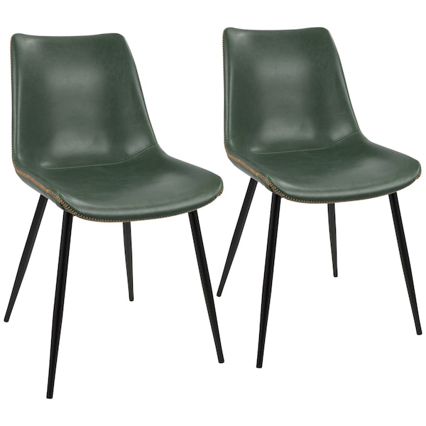 Lumisource Durango Dining Chair in Black with Green Vintage Faux Leather, PK 2 - DC-DRNG BK+GN2