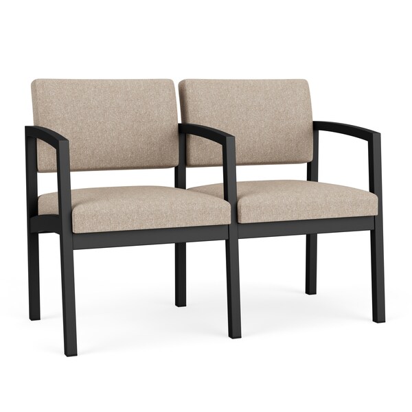 Lesro Lenox Steel 2 Seater with Center Arm, Stone (Beige) Seat, Stone Back, 43.5 W 24.5 L 32 H - LS2103