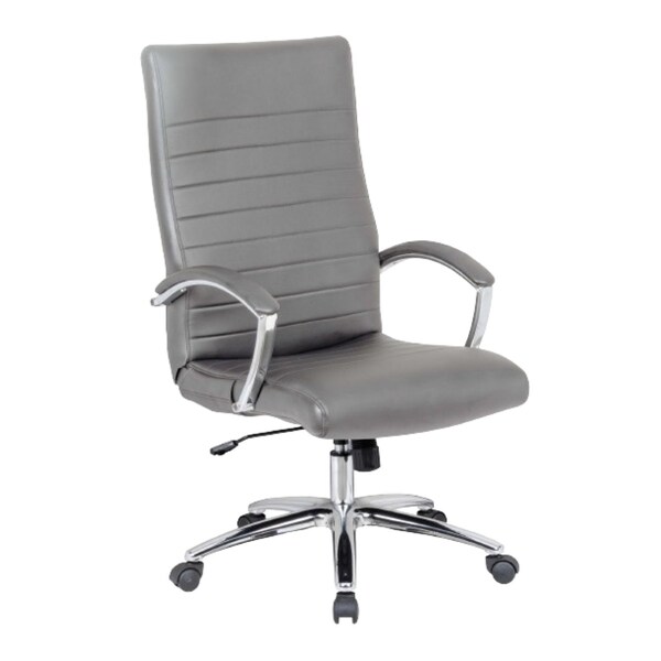 We'Re It Bunjee Series Modern Ribbed High Back, Grey Upholstered Task Chair for Home or Office, Chrome Frame - OFD9210-MGRY