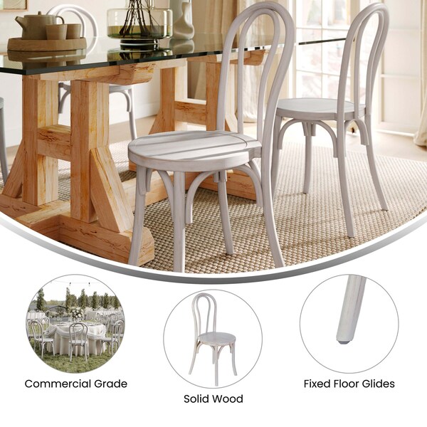 Flash Furniture Betsy Commercial Grade White Wash Thonet Style Solid Wood Stackable Dining Chair - ZH-8003A-WHTWSH-GG