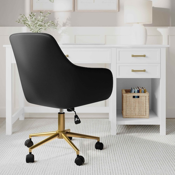 Martha Stewart Rayna Upholstered Office Chair in Black/Polished Brass - CH-220921-6-BK-GLD-MS