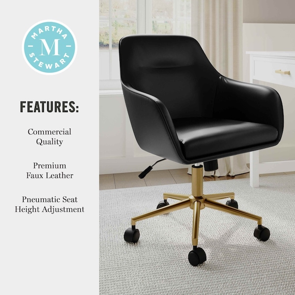 Martha Stewart Rayna Upholstered Office Chair in Black/Polished Brass - CH-220921-6-BK-GLD-MS