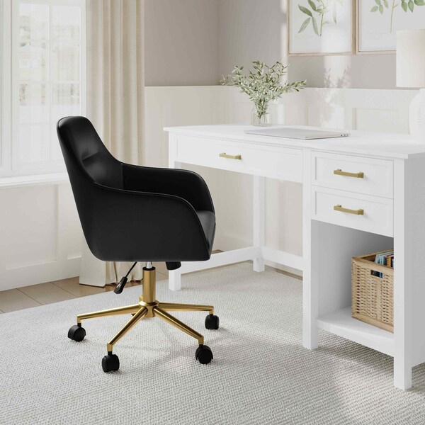 Martha Stewart Rayna Upholstered Office Chair in Black/Polished Brass - CH-220921-6-BK-GLD-MS