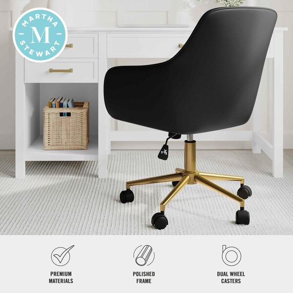 Martha Stewart Rayna Upholstered Office Chair in Black/Polished Brass - CH-220921-6-BK-GLD-MS