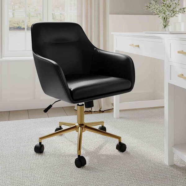 Martha Stewart Rayna Upholstered Office Chair in Black/Polished Brass - CH-220921-6-BK-GLD-MS