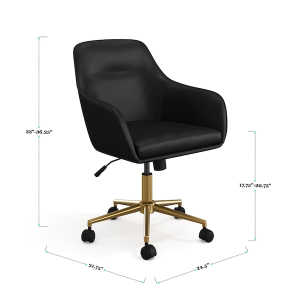 Martha Stewart Rayna Upholstered Office Chair in Black/Polished Brass - CH-220921-6-BK-GLD-MS