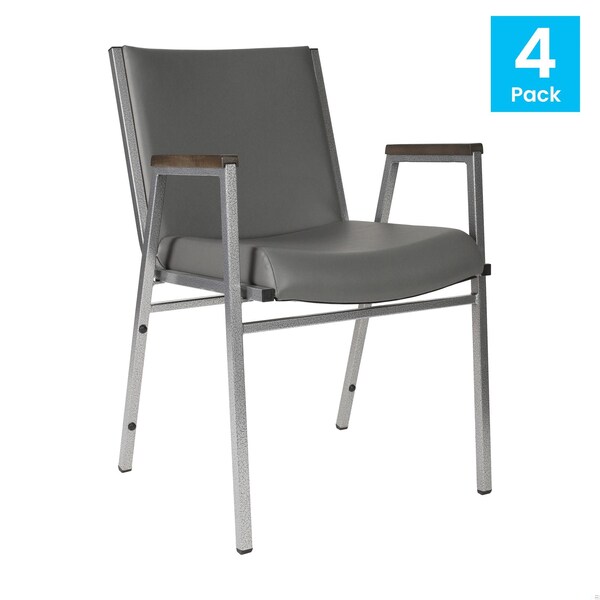 Flash Furniture HERCULES Heavy Duty Gray Vinyl Stack Chair with Arms, 4PK - 4-XU-60154-GRY-VYL-GG