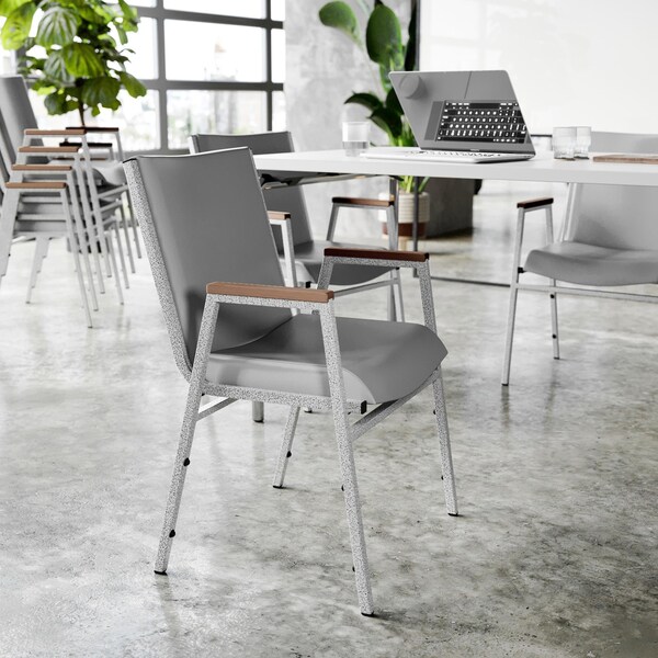 Flash Furniture HERCULES Heavy Duty Gray Vinyl Stack Chair with Arms, 4PK - 4-XU-60154-GRY-VYL-GG