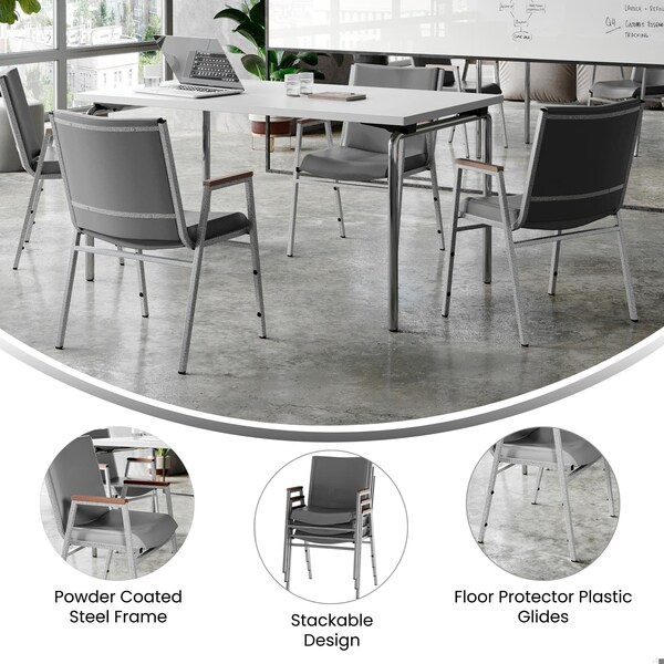 Flash Furniture HERCULES Heavy Duty Gray Vinyl Stack Chair with Arms, 4PK - 4-XU-60154-GRY-VYL-GG