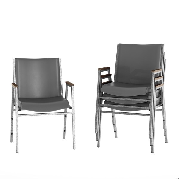 Flash Furniture HERCULES Heavy Duty Gray Vinyl Stack Chair with Arms, 4PK - 4-XU-60154-GRY-VYL-GG