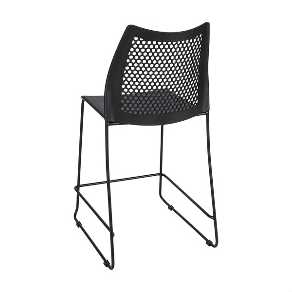 Flash Furniture HERCULES Series Black Stack Counter Stool with Air-Vent Back and Black Powder Coated Sled Base, 3PK - 3-RUT-498A-CS-BK-GG