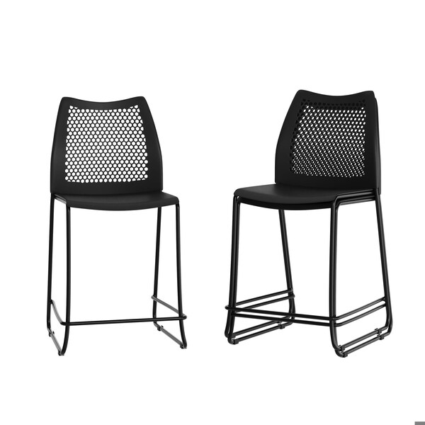 Flash Furniture HERCULES Series Black Stack Counter Stool with Air-Vent Back and Black Powder Coated Sled Base, 3PK - 3-RUT-498A-CS-BK-GG