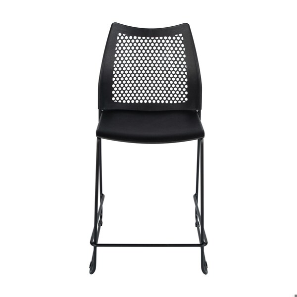 Flash Furniture HERCULES Series Black Stack Counter Stool with Air-Vent Back and Black Powder Coated Sled Base, 3PK - 3-RUT-498A-CS-BK-GG