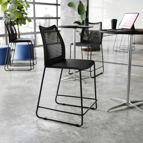 Flash Furniture HERCULES Series Black Stack Counter Stool with Air-Vent Back and Black Powder Coated Sled Base, 3PK - 3-RUT-498A-CS-BK-GG