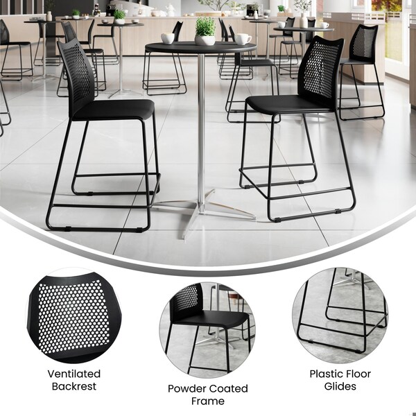 Flash Furniture HERCULES Series Black Stack Counter Stool with Air-Vent Back and Black Powder Coated Sled Base, 3PK - 3-RUT-498A-CS-BK-GG