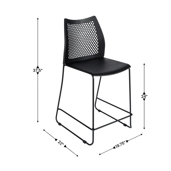 Flash Furniture HERCULES Series Black Stack Counter Stool with Air-Vent Back and Black Powder Coated Sled Base, 3PK - 3-RUT-498A-CS-BK-GG