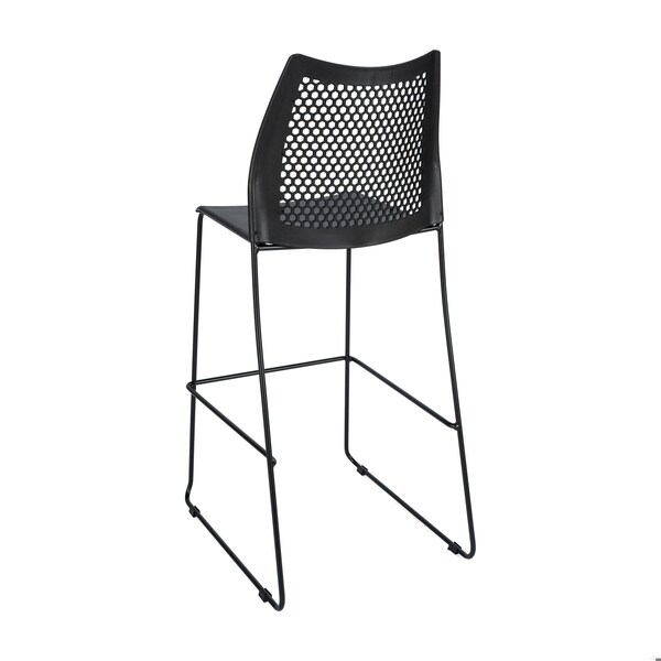Flash Furniture HERCULES Series Black Stack Bar Stool with Air-Vent Back and Black Powder Coated Sled Base, 3PK - 3-RUT-498A-BS-BK-GG