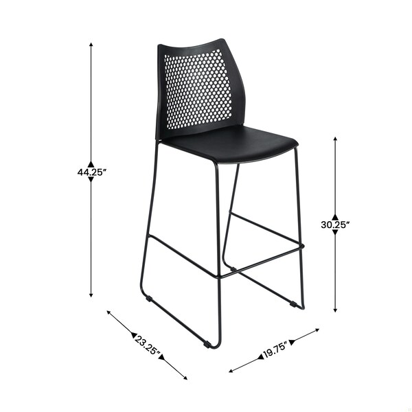 Flash Furniture HERCULES Series Black Stack Bar Stool with Air-Vent Back and Black Powder Coated Sled Base, 3PK - 3-RUT-498A-BS-BK-GG