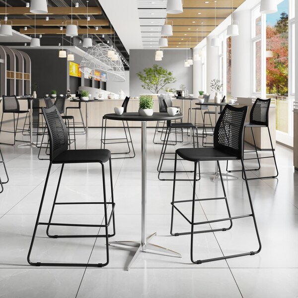 Flash Furniture HERCULES Series Black Stack Bar Stool with Air-Vent Back and Black Powder Coated Sled Base, 3PK - 3-RUT-498A-BS-BK-GG