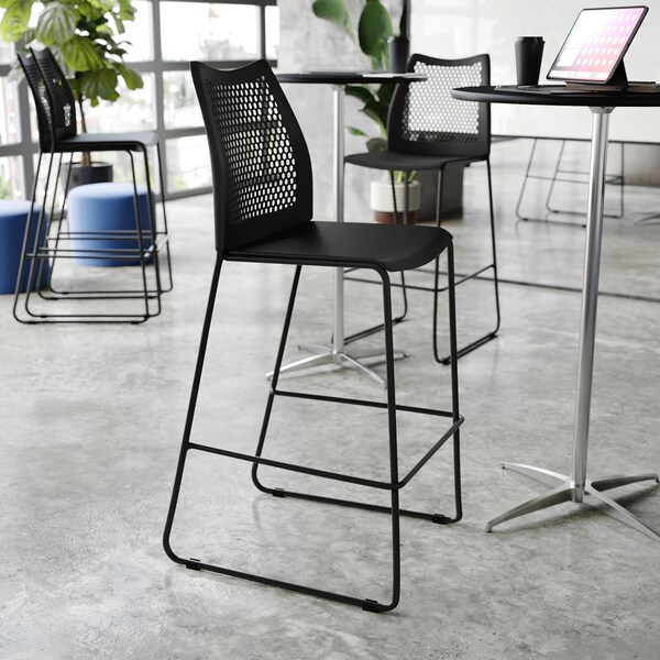 Flash Furniture HERCULES Series Black Stack Bar Stool with Air-Vent Back and Black Powder Coated Sled Base, 3PK - 3-RUT-498A-BS-BK-GG