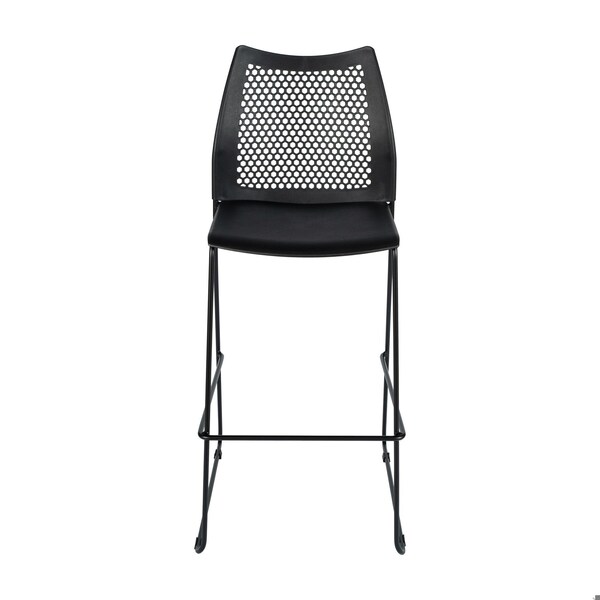Flash Furniture HERCULES Series Black Stack Bar Stool with Air-Vent Back and Black Powder Coated Sled Base, 3PK - 3-RUT-498A-BS-BK-GG