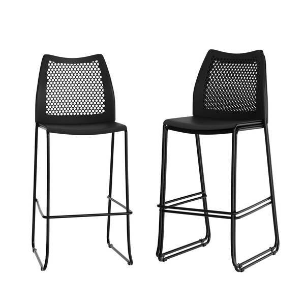 Flash Furniture HERCULES Series Black Stack Bar Stool with Air-Vent Back and Black Powder Coated Sled Base, 3PK - 3-RUT-498A-BS-BK-GG