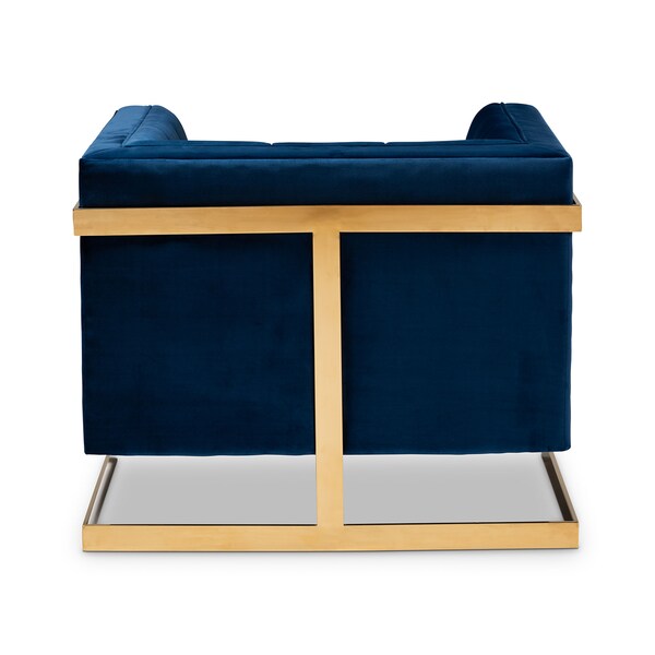 Baxton Studio Ambra Blue Velvet Upholstered and Tufted Armchair with Gold-Tone Frame - 156-8868