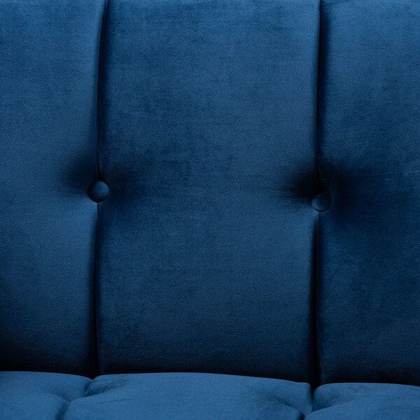 Baxton Studio Ambra Blue Velvet Upholstered and Tufted Armchair with Gold-Tone Frame - 156-8868