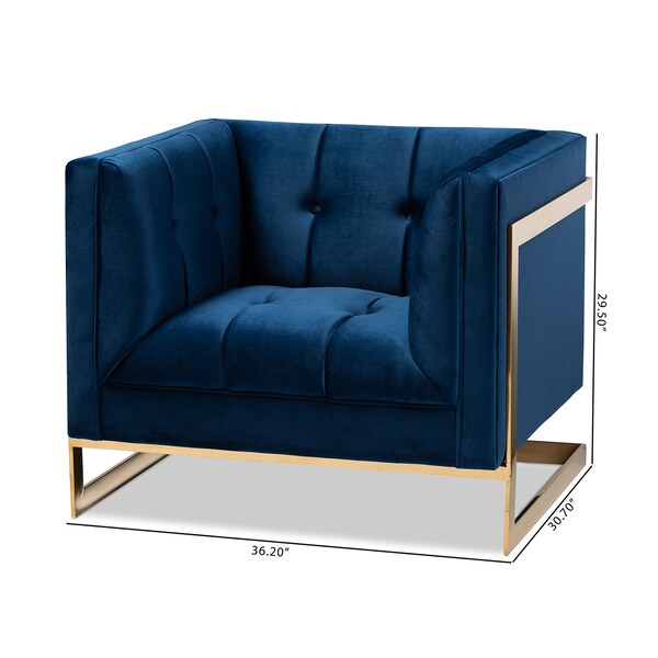 Baxton Studio Ambra Blue Velvet Upholstered and Tufted Armchair with Gold-Tone Frame - 156-8868