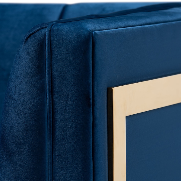 Baxton Studio Ambra Blue Velvet Upholstered and Tufted Armchair with Gold-Tone Frame - 156-8868