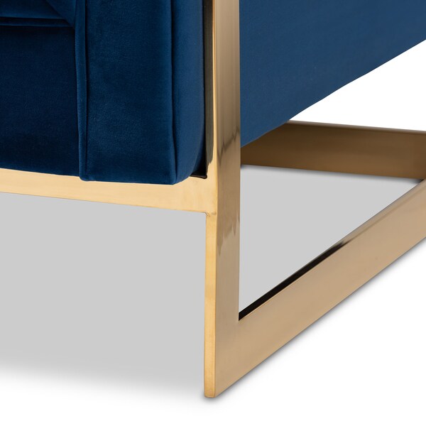 Baxton Studio Ambra Blue Velvet Upholstered and Tufted Armchair with Gold-Tone Frame - 156-8868