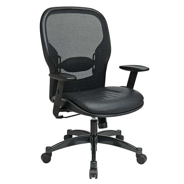 Office Star Managerial Chair Managers Chair, Adjustable Arms, 19-1/4" TO 23-1/4" Height, Leather, Black - 2400E