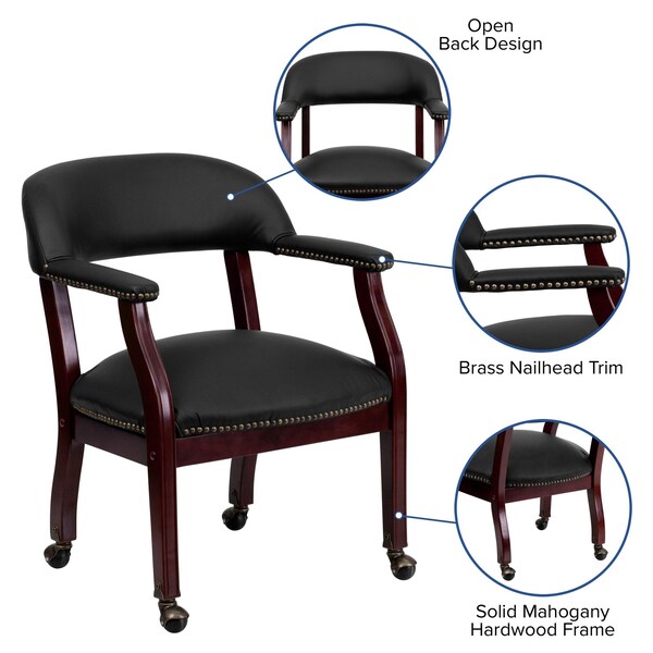 Flash Furniture Traditional Luxurious Conference Chair, Black Back, 24 in W 27" L 31-1/2" H, Upholstered Straight - B-Z100-LF-0005-BK-LEA-GG