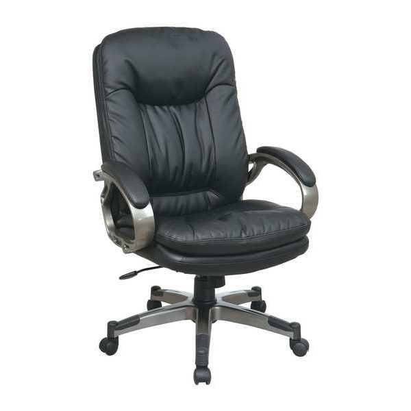 Office Star Executive Chair Desk Chair, Padded Arms, 19" to 22" Height, Leather, Black - ECH83507-EC3