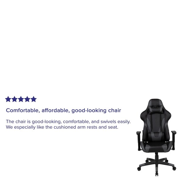 Flash Furniture Gray LeatherSoft Gaming Chair with Reclining Back - CH-187230-1-GY-GG